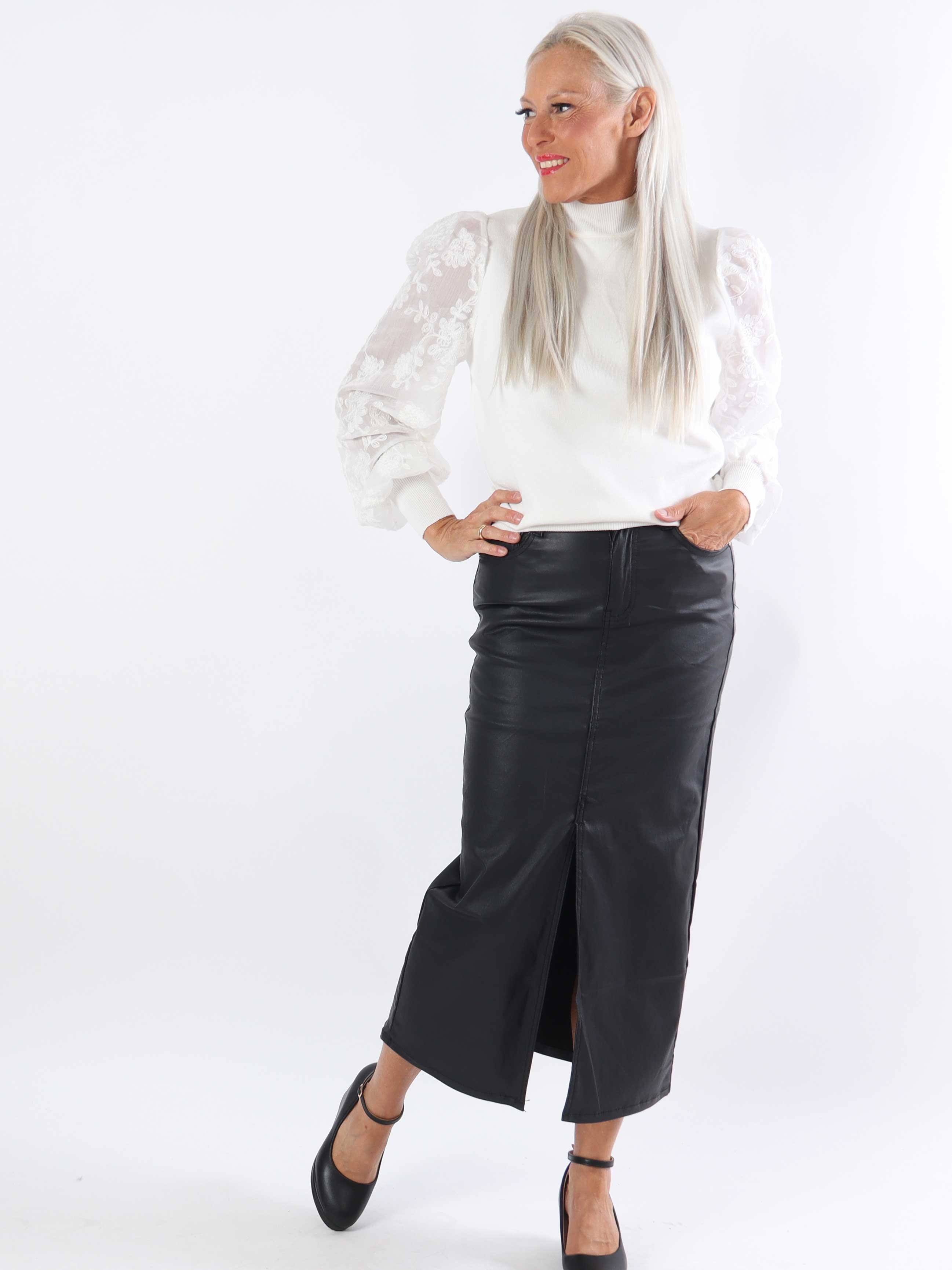 Chloe - Läderlook kjol med slits